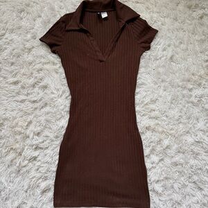H&M Chocolate Brown Ribbed Mini Dress